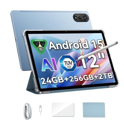 Blackview Mega 2 Android 15 Tablet 12 Pulgadas FHD+ 2K, Dual 4G LTE & 5G WiFi, 24GB RAM + 256GB ROM/2TB TF Dual AI Cameras 9000 mAh Widevine L1/Face ID/GPS/WPS/PC Mode con Protector & Lápiz óptico