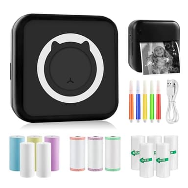 GuKKK Mini Impresora para Movil, Impresora Fotográfica, Portátil Mini Impresora Bluetooth Impresora Termica, Inalámbrico Impresora Térmica Con 13 Rolls of Paper, Movil Impresora Fotos, para Fotos Nota