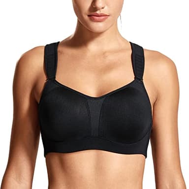 DELIMIRA Mujer Sujetador Deportivo Talla Grande de Alto Impacto Copas Moldeadas con Aros Negro 110F