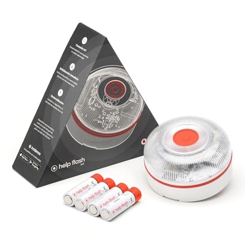 help flash IoT Luz de Emergencia V16 con Geolocalización, Exigible a Partir de 2026, Baliza Conectada con DGT 3.0, Señal V-16 para Coches, Aviso Ubicación, con Plan de Datos Incluido