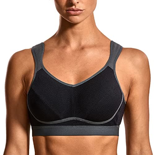 SYROKAN Sujetador Deportivo Alto Impacto Comodidades sin Relleno sin Aros para Mujer Negro/Gris-1 85G