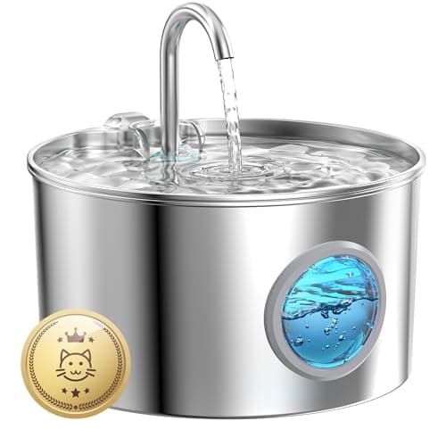 Fuente para Gatos Acero Inoxidable: 2.2L Bebedero Gatos - Automatico Fuente Gatos - Silencioso Fuente de Agua para Gatos - Dispensador Agua Perros - Mantiene el Agua Fresca - con un Juego de Filtros