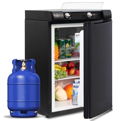 SMETA Nevera Camping 12V 220V Gas, Nevera Trivalente 60L, Nevera de Gas Butano, Frigorífico Pequeño para Furgoneta, Camper, Caravana, RV, Camión, Yate, Negro, Silenciosa
