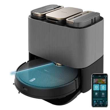 Cecotec Robot Aspirador Base Autovaciado Conga 13090 Spin Revolution Home and Wash. Tecnología Láser, 7000 Pa, Cepillo de Silicona, Mopas Giratorias, Cepillo Lateral, App, Bluetooth y WiFi