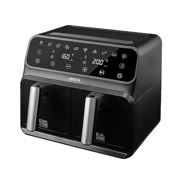 JOCCA - Freidora de Aire Caliente 8L| Freidora Sin Aceite Gran Capacidad| Air Fryer con 2 Cubetas 4L + 4L| Temporizador| Temperatura Ajustable| Cocina Sana| 1700W (Negro 4L+4L)
