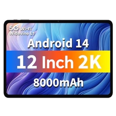 ODEA Tablet 12 Pulgadas 2K IPS 2000 * 1200, A12 Tablets Android 14, 8000mAh, 12GB RAM+128GB ROM(2TB TF), Octa Core T606/Widevine L1/GPS/5G WiFi/BT5.0/GMS [2025]