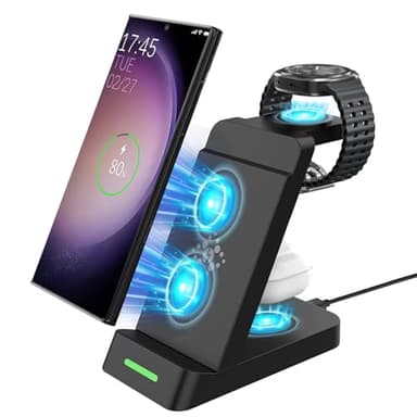 SPGUARD Cargador Compatible con el Samsung Galaxy S25/Ultra/S25+/S24 Ultra/S24/S24+/S23 Ultra/S23/S23+/S22 Ultra/S22, Estación de Carga para el Galaxy Watch 7/FE/Ultra/6/5 Pro/Galaxy 4/Watch 3/Buds3