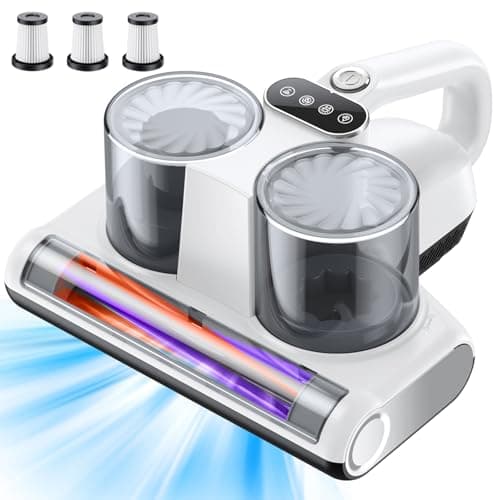JPHYLL Aspirador de ácaros para Colchones Potencia de Succión de 16 Kpa Aspirador de Cama con Luz UV-C de 253,7 NM con 3 Filtros HEPA Tecnologías de Rodillo de Cepillo Térmico Ultrasónico Blanco