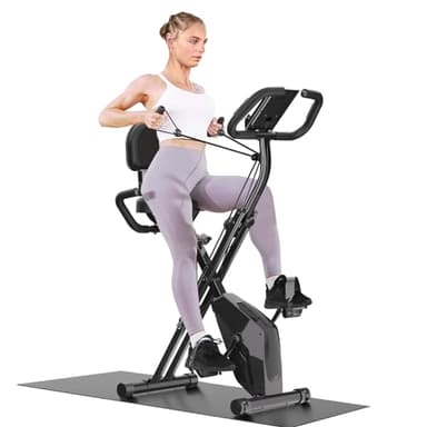 Dskeuzeew Bicicleta estática plegable 4 en 1 Magnéticas Bicicleta Estatica para casa con Banda de Resistencia, Monitor LCD y Medición de Pulso Max 150KG