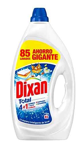 Dixan Gel Total 4+1, Detergente Líquido para Lavadora 85 Lavados, jabón líquido para lavar la ropa blanca y clara. Limpieza, luminosidad, frescor y sostenibilidad