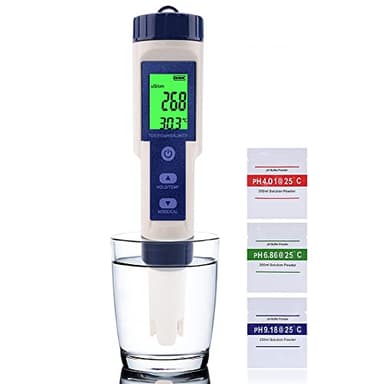 WANGCL Medidor digital de pH LCD 5 en 1, impermeable, probador de cloro, kit de prueba de suelo para jardín con compensación automática de temperatura, PH/TDS/EC/SALT/TEMP