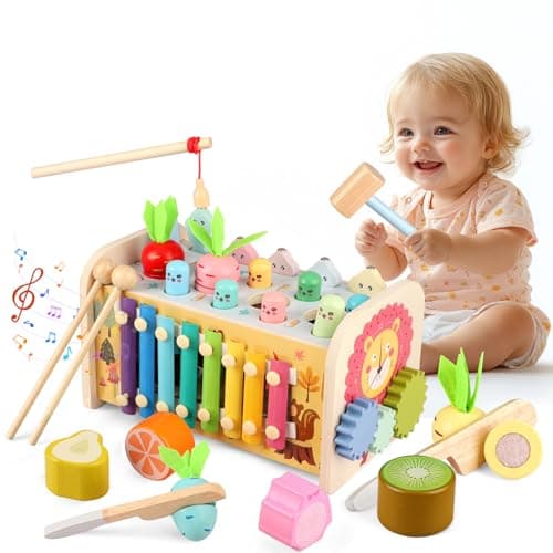 Juguetes Montessori 1 Años, 9 in 1 Madera Cubo de Actividades con Instrumentos Xilofono, Juego de Pesca, Puzzles, Juegos Sensoriales Educativos para Niñas Niños 1 2 3 Años Regalos Bebes 12-18 Meses