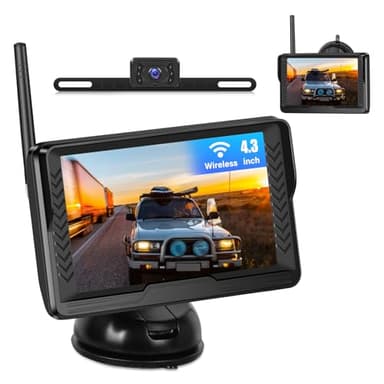CAMECHO Cámara de Reversa Inalámbrica con Pantalla HD IPS de 4.3", Impermeable IP69, Transmisión Digital, Líneas de Asistencia Ajustables y Instalación DIY – Ideal para Auto, Minivan y SUV