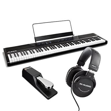 Alesis Recital con pedal de sustain SP-2 y auriculares de estudio HDH40 - Teclado de Piano Digital Eléctrico con 88 Teclas Semipesadas de Tamaño Completo, pedal de piano y auriculares