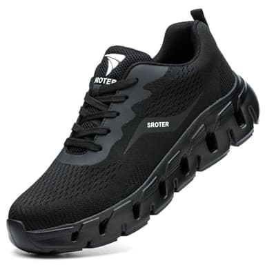 HEOAARG Zapatos de Seguridad para Hombre Mujer Calzado de Seguridad Zapatillas Trabajo Comodo Antideslizantes Zapatos Seguridad con Punta de Acero，Negro 42 EU