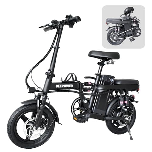 DEEPOWER Bicicleta Eléctrica Plegable, Bicicleta Eléctrica, Batería 48V 10Ah Extraíble, Motor de 250W, Frenos de Disco Duales, Bicicleta de Ciudad para Adultos Adoles (10Ah)