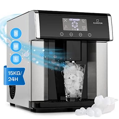 Klarstein Maquina de Hielo para Casa 3L, Ice Maker Encimera 15 kg, Maquina para Hacer Cubitos de Hielo 3 Tamaños, Doméstica para Casa con Panel Táctil y Sistema Fácil Limpieza, Función Rápida