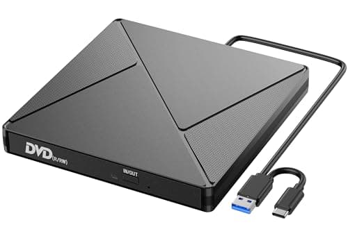 Lector CD DVD Externo, Grabadora CD DVD Unidad Externa con USB 3.0 y USB-C, Unidades Portátil CD/DVD /-RW/ROM Estable para PC/Portátiles/Windows 11/10/8/7/XP/Vista/Linux/MacOS