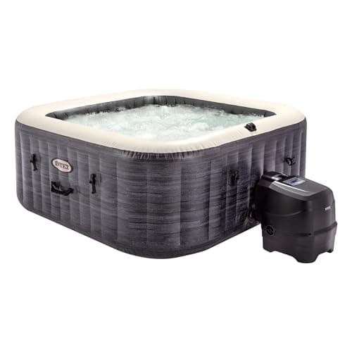 Intex Spa hinchable cuadrado Greystone Deluxe 4 personas, 175x175x71 cm, Calentador 2.200 W, Burbujas aire caliente, Clorador salino, Depuradora con filtro S2 (1.741 l/h), Accesorios incluidos (55093)