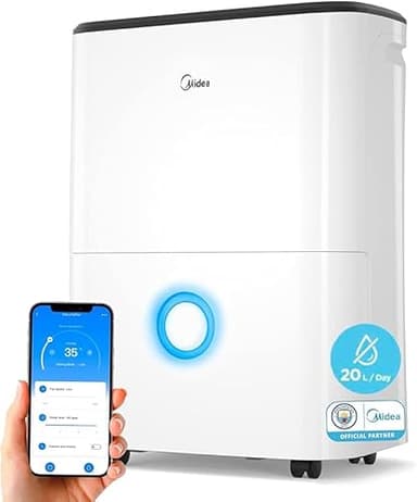MIDEA Deshumidificador Silencioso 20L para Humedad interior hasta 50 m2 / 100 m3 - Deshumificadores de humedad en Habitación con depósito extraible - Deshumificador pequeño bajo consumo dehumifier