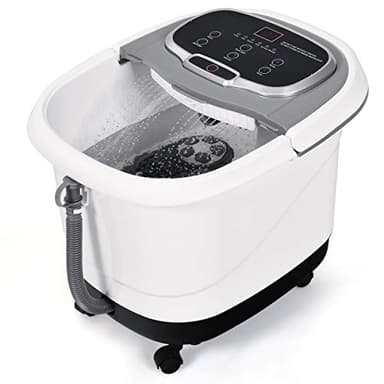 GOPLUS - Baño de pies relajante con luz roja y función de ducha, calentador y vibrador con burbujas, masajeador de baño de pies con temperatura y tiempo ajustable, 6 rollos eléctricos (gris)