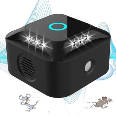 Ultrasonido para ratas, repelente ultrasónico para ratones, ratones y ratas 360° con luz LED repelente ultrasónico disuasores para ratones roedores parásitos ratas, arañas, polillas y hormigas