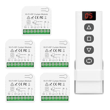 DieseRC Controlador de Persiana Enrollable Inteligente Inalámbrico de 5 piezas con 1 Mando a Distancia RF, Controlador WIFI Compatible con la Aplicación Google Home/Alexa y el Interruptor Manual