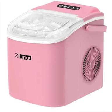 Máquina de cubitos de hielo 9 cubos en 6 minutos, 12 kg por día, ideal para casa, cocina, camping, RV (rosa)