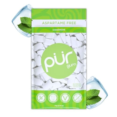 PUR Gum Chicle Sin Azúcar, Con Xilitol, Vegano, Sin Aspartamo y Sin Gluten, Chicle Natural Con Sabor a Coolmint, 55 Piezas (Paquete de 1)