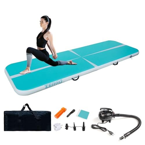 CCLIFE Colchoneta Hinchable para Gimnasia 5m Eléctrica Bomba de Aire Rápido Inflado Colchoneta Inflable de Gimnasia Adecuado Para Fitness Yoga Entrenamiento 10cm Azul verdoso
