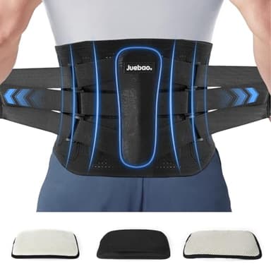 Faja Lumbar Trabajo para Hombre Mujer: Fajas Lumbares para la Espalda con 3 Almohadillas Lumbares Extraíbles - Ajustables Cinturón Ortopedica con 6 Estancias de Metal para Trabajar Gimnasio (Large)