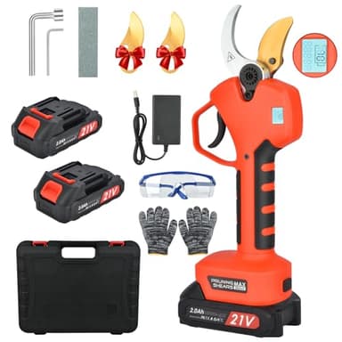 Tijeras de podar eléctricas de 50 mm, tijeras de podar a batería con LCD y 2 21 V/2000 mAh batería, tijeras de podar eléctricas profesionales para jardinería, árboles frutales y vides granja