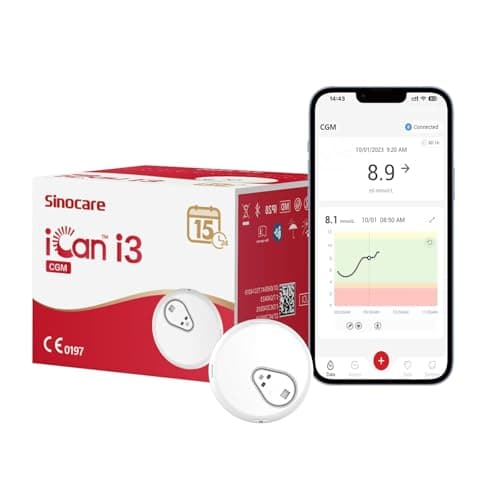 Sinocare Sensor Glucose 15 Días, Monitor Glucosa Continuos, Sensor Glucose, Sin Escaneo, Sin Punción Dedo, iCan i3 CGM (Paquete de 1)