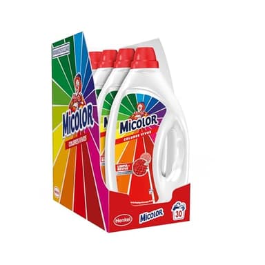 Micolor Gel Colores Vivos (pack de 4, total: 120 lavados), detergente líquido para lavadora con tecnología recupera colores, jabón para ropa de color