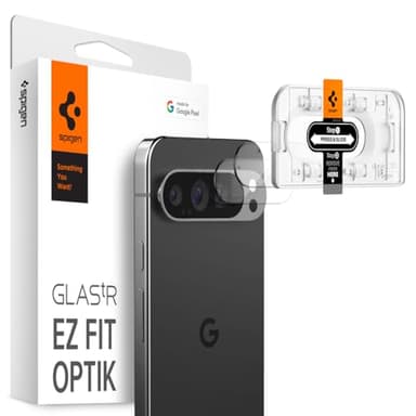 Spigen Glas.tR EZ Fit Optik Protector de Cámara para Google Pixel 9 Pro XL, 2 Unidades, Transparente, Cristalina, Instalación Fácil, Dureza 9H, Anti-Arañazos