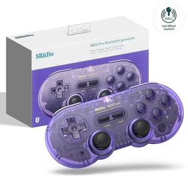 8Bitdo Controlador de Juego Bluetooth SN30 PRO Compatible con Switch PC, Gamepad Inalámbrico para PC, Windows, Android, macOS, Steam, Raspberry Pi (Transparencia Púrpura)