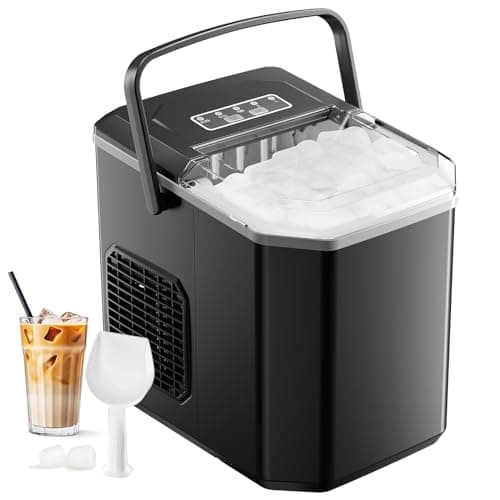 Máquinas para Hacer Hielo, Maquina de Hielo para Encimera, Equipado con Hielo Pala de Puede Colocar Boca Abajo, 9 Cubitos Hielo Tipo Balas/6-10 Minutos, 12Kg/24h, Tamaño S/L
