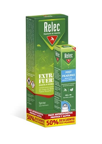 Relec Extra Fuerte Spray Antimosquitos + Roll-on Post-Picaduras Eficaz Contra El Mosquito Tigre, Protección Contra las Picaduras de Mosquitos en Zonas Tropicales y Condiciones Extremas