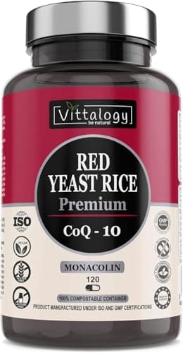 Vittalogy Levadura de Arroz Rojo Con Coenzima Q10. Red Yeast Rice Premium. Reduce el Colesterol. Monakolina K Con Extracto de Cardo Mariano, Policosanol Y Coenzima Q10.