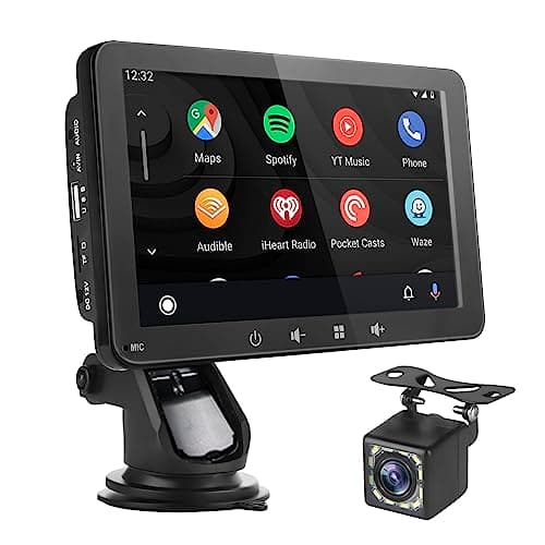 Pantalla Coche de CarPlay/Android Auto Inalámbrico - Portátil Radio Coche con Pantalla táctil de con Bluetooth | Mirror Link | Transmisor FM/USB/TF (7 Pulgadas con cámara)