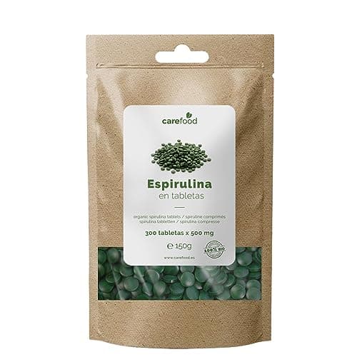 Carefood - Espirulina Comprimidos Ecológica - 300 Comprimidos - Superalimento Orgánico que Contiene Gran Cantidad de Nutrientes y Brinda Efecto Saciante - Espirulina Bio
