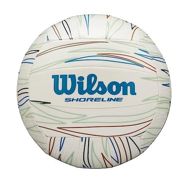 Wilson, Pelota de Voleibol Shoreline Eco, Gen Green, Interior con EVA de caña de azúcar de Base Bio, Exterior, Vóley-Playa, Blanco/Azul