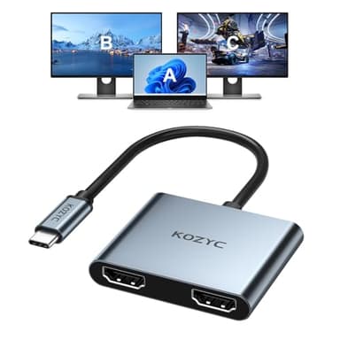 KOZYC USB C a Dual HDMI Adapter 4K@60Hz, Tipo C a HDMI Splitter Extended Display para MacBook/MacBook Pro Air DELL XPS13/15, Samsung Galaxy S9/S9+ (MST Only Support Windows OS)