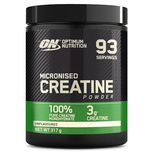 OPTIMUM NUTRITION Creatina en Polvo Micronizada, Polvo de Monohidrato de Creatina 100 % Puro para Rendimiento y Potencia Muscular, Sin Sabor, 93 Porciones, 317 g