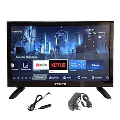 TEBER. Smart TV de 18,5 Pulgadas - 12v/24v/230v - Android 11 - Full HD. Gran resolución 1920x1080. DVB-S2/C/T2/T. para autocaravanas, cocinas, dormitorios, Campers, Barcos, Camiones (19").