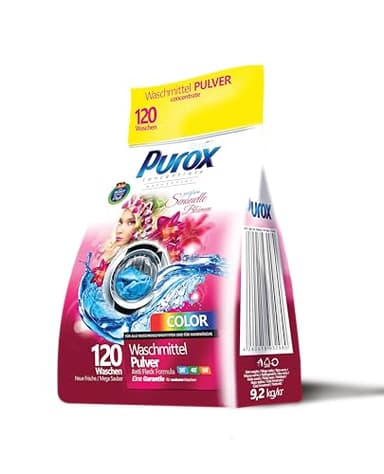PUROX COLOR FLORES SENSUALES Detergente en Polvo (120 Lavados) para ropa de color, saco de 9,2 kg