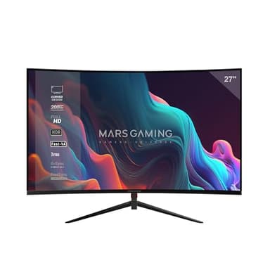Mars Gaming MV-27C, Monitor Gaming Curvo 27” FHD 1080p 200Hz, HDR10 1ms, FreeSync y G-Sync, Monitor PC Sin Marco, Inclinación 20°, Low Blue Light y Flicker Free, HDMI + DisplayPort + Jack 3.5mm, Negro