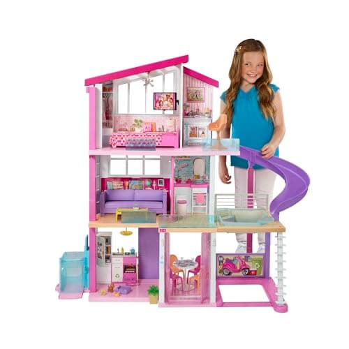 Barbie Dreamhouse Casa de Muñecas - La casa de Sus Sueños, 3 Pisos y 8 Habitaciones - Ascensor - Luz y Sonido - 70 Accesorios Regalo para Niños de 3-7 Años, GNH53