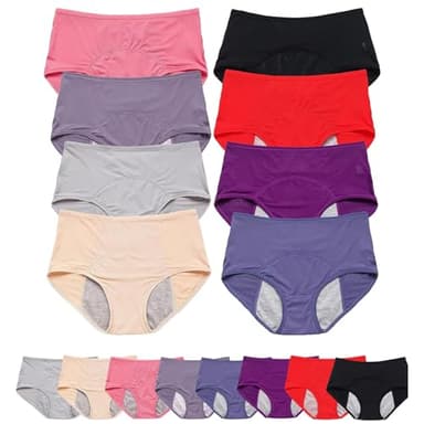 Ladydry Bragas a prueba de fugas, ropa interior para incontinencia para mujeres mayores de 60 años, ropa interior para incontinencia para mujer, lavable (8 unidades, mezcla, XL)