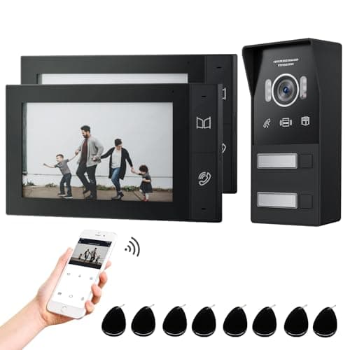 JeaTone Videoportero WiFi 2 Hilos,1080P Videoportero 2 Monitores,Pantalla Táctil IP de 7",Grabación y reproducción,Detección de Movimiento,Desbloqueo por App/Tarjeta RFID